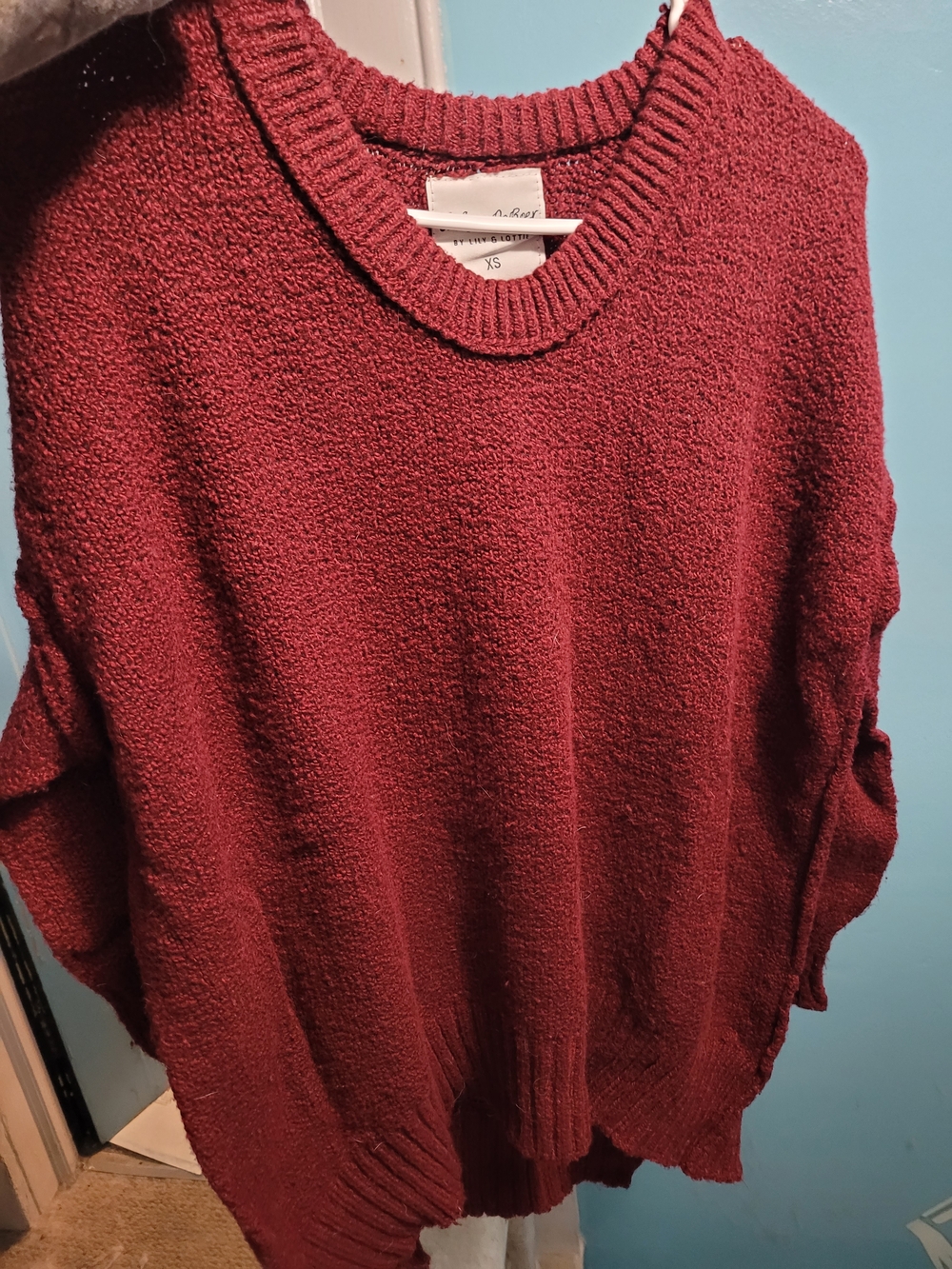Women's Burgundy Crewneck Sweater - Relaxed Oversized Knit
